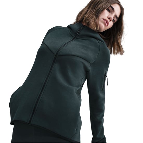 Women's Nike Tech Solid Patterned Hooded Neck Jacket in Seaweed/Black - Image 3