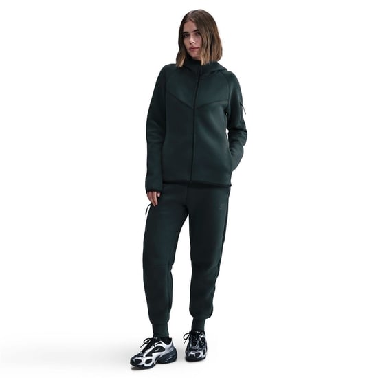 Women's Nike Tech Solid Patterned Hooded Neck Jacket in Seaweed/Black - Image 4