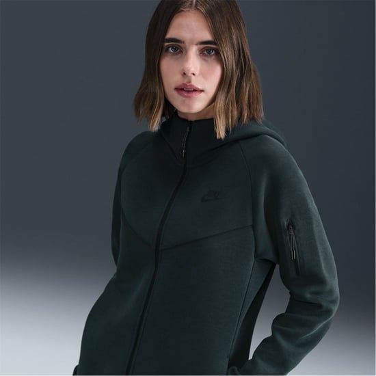 Women's Nike Tech Solid Patterned Hooded Neck Jacket in Seaweed/Black - Image 6
