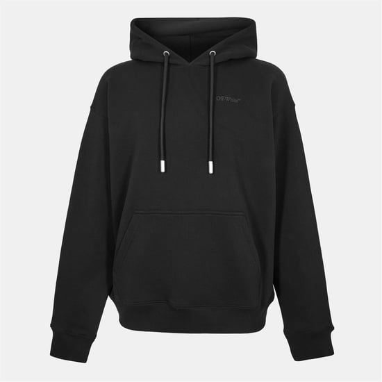 Men's Off White Oversize Fit Hooded Neck Drop Shoulder Sweatshirt in Black-Black - Image 1