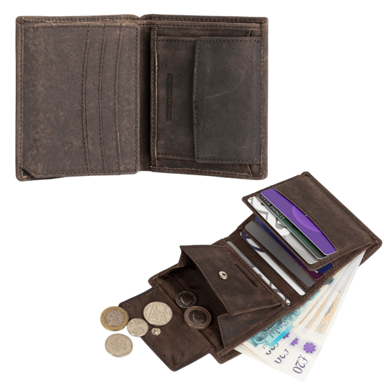 Men’s Genuine Leather RFID Wallet with Coin Pocket and ID Window, Vintage Brown - Image 3