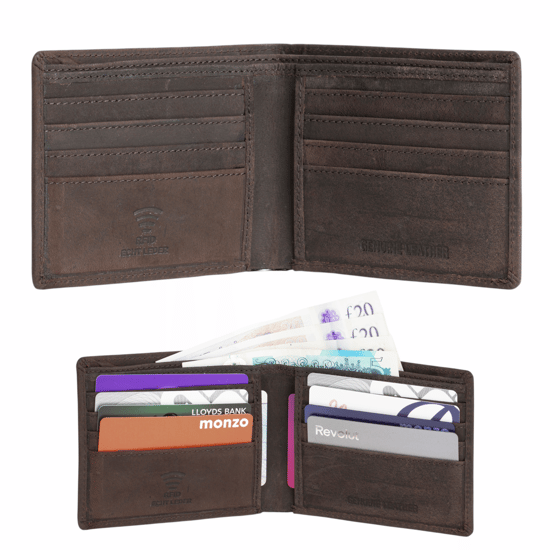 Men’s Genuine Leather RFID Bifold Wallet, Brown Waxed Hunter Finish - Image 3