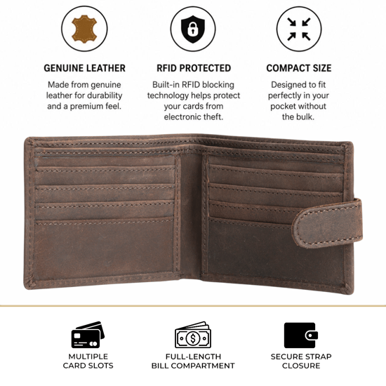 Men’s RFID Genuine Leather Bifold Wallet,Brown Leather Card Holder - Image 4