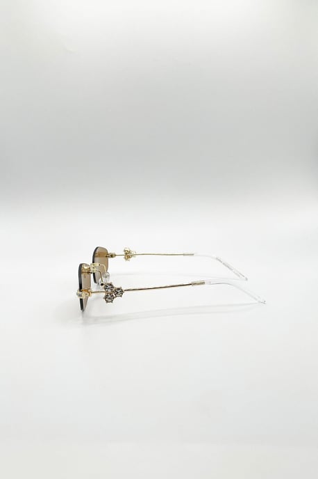 Rimless Oval Diamante Sunglasses In Brown - Image 3