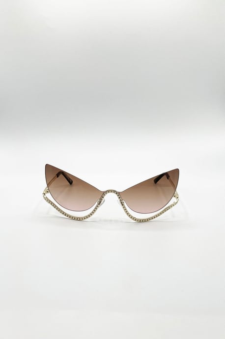 Butterfly Dimante Rimless Sunglasses In Brown - Image 1