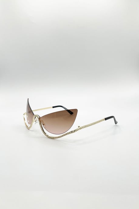 Butterfly Dimante Rimless Sunglasses In Brown - Image 2