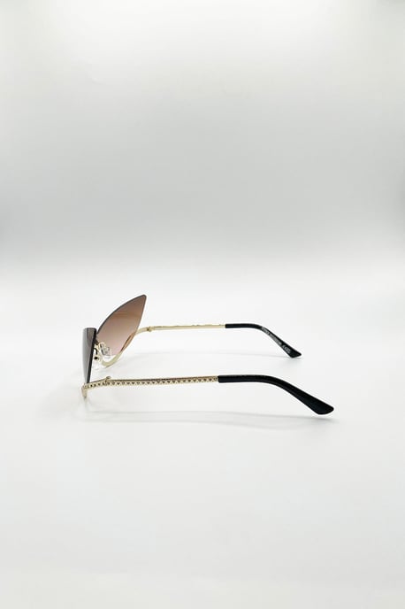 Butterfly Dimante Rimless Sunglasses In Brown - Image 3