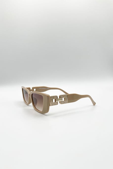 Rectangle Cateye Side Detail Sunglasses In Khaki - Image 2