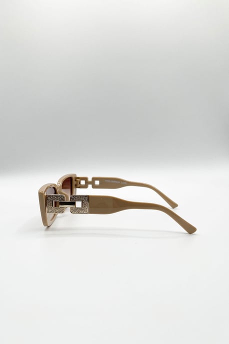 Rectangle Cateye Side Detail Sunglasses In Khaki - Image 3