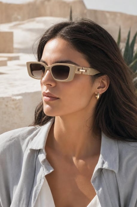 Rectangle Cateye Side Detail Sunglasses In Khaki - Image 5