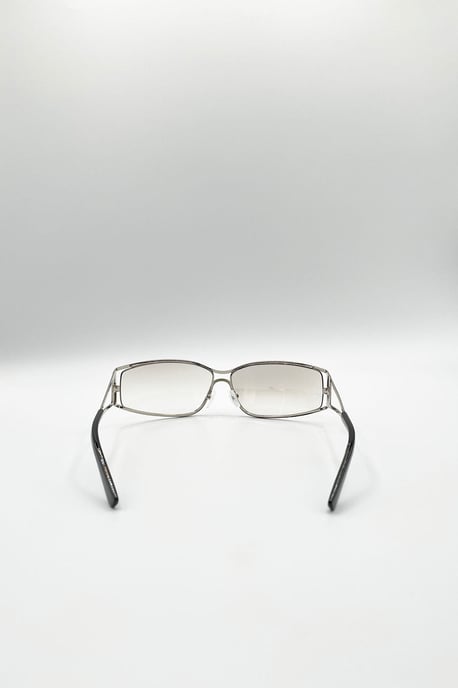 Retangle Wrap Around Metal Sunglasses In Silver - Image 4