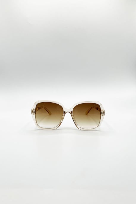 Round Square Side Detail Sunglasses In Champagne - Image 1