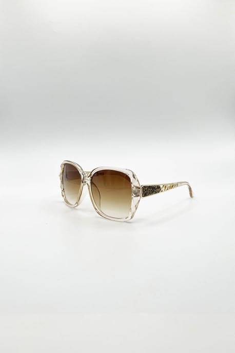 Round Square Side Detail Sunglasses In Champagne - Image 2