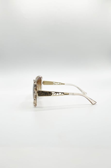 Round Square Side Detail Sunglasses In Champagne - Image 3