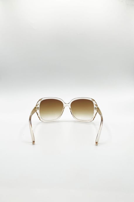 Round Square Side Detail Sunglasses In Champagne - Image 4