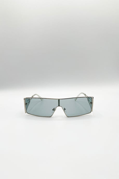 Retangle Flattop Metal Sunglasses In Black - Image 1