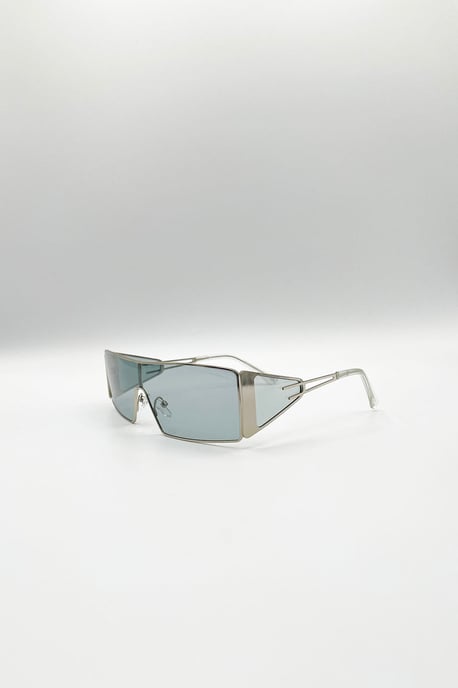Retangle Flattop Metal Sunglasses In Black - Image 2
