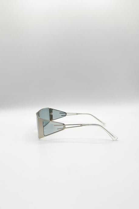 Retangle Flattop Metal Sunglasses In Black - Image 3