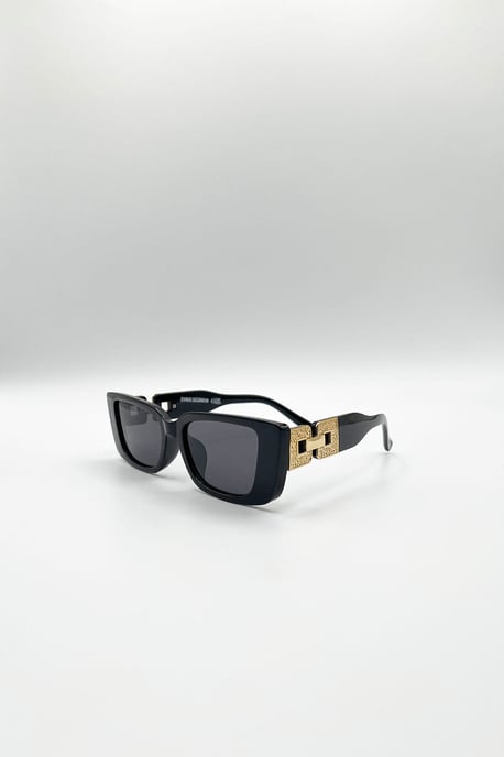 Rectangle Cateye Side Detail Sunglasses In Black/Gold - Image 2
