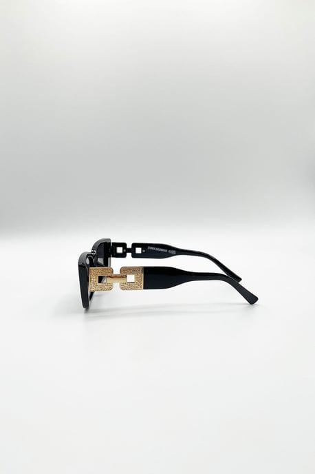 Rectangle Cateye Side Detail Sunglasses In Black/Gold - Image 3