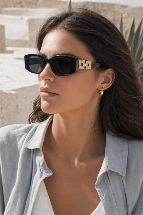 Rectangle Cateye Side Detail Sunglasses In Black/Gold - Image 5