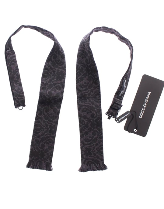 Dolce & Gabbana Gray Black Wool Silk Bow Tie - Image 6