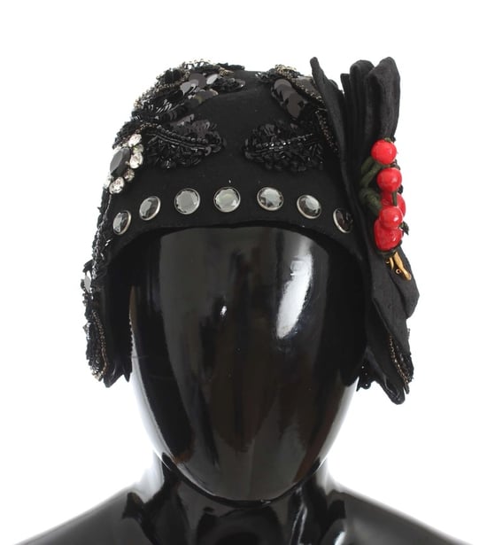 Dolce & Gabbana Elegant Svart Crystal-Prydd Cloche Damhatt - Image 2