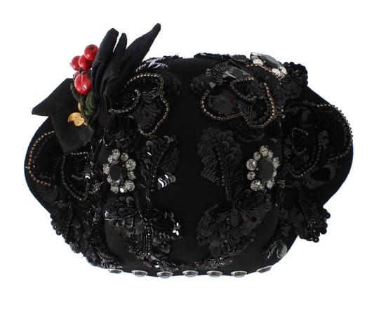 Dolce & Gabbana Elegant Svart Crystal-Prydd Cloche Damhatt - Image 3