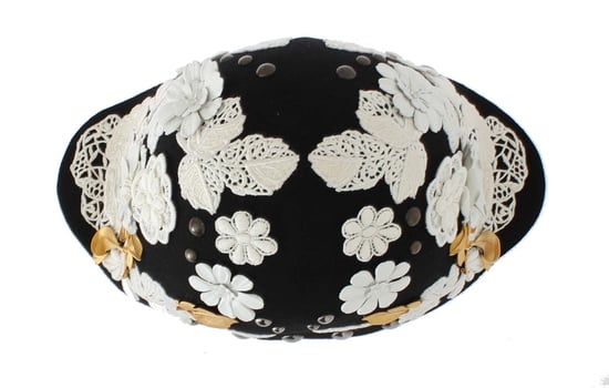 Dolce & Gabbana Black Wool White Floral Gold Leaf Women's Hat - Image 4