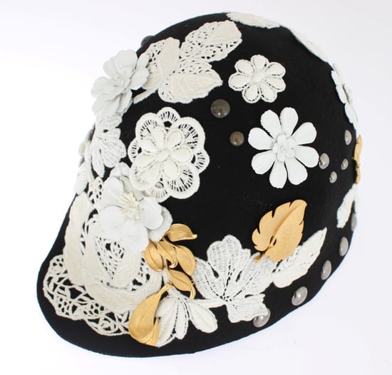 Dolce & Gabbana Black Wool White Floral Gold Leaf Women's Hat - Image 5