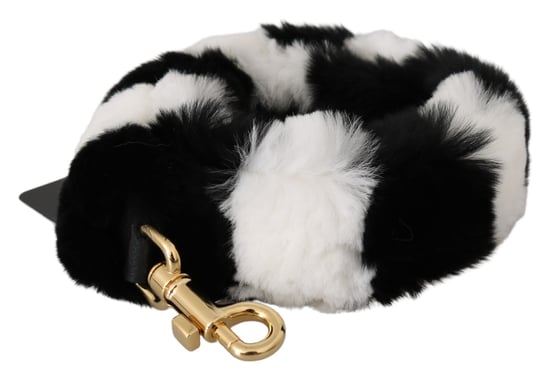 Dolce & Gabbana Black White Lapin Fur Accessoire schouder damesriem - Image 1