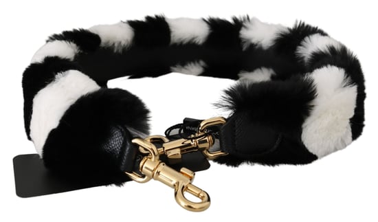 Dolce & Gabbana Black White Lapin Fur Accessoire schouder damesriem - Image 2