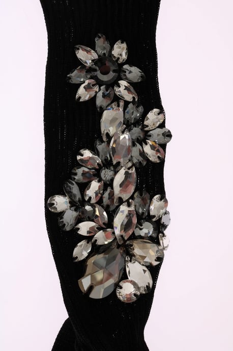 Dolce & Gabbana Svarta Stickade Blommiga Klara Kristallsockor - Image 5