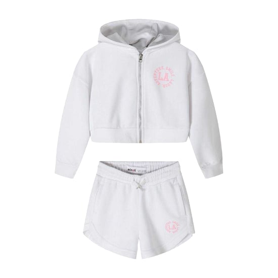 Minoti Sweatshirt en korte broek voor meisjes met rits (Wit) - Image 1