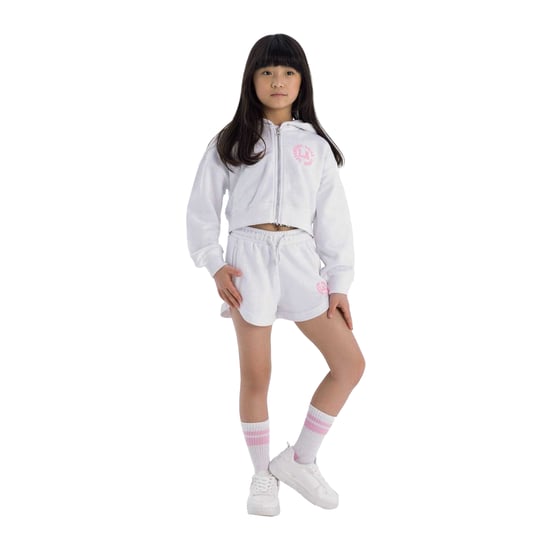 Minoti Sweatshirt en korte broek voor meisjes met rits (Wit) - Image 6
