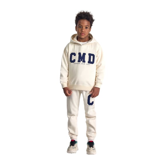 Minoti Jongens Geborduurde Bouclé Hoodie en Joggers Set (Crème) - Image 5