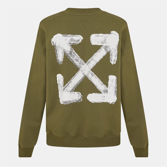 Men's Off White Crew Neck Long Sleeve Regular Fit Sweatshirt in White Moss - Image 1