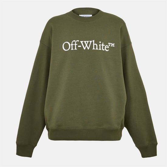 Men's Off White Lettering Crew Neck Ribbed Collar Long Sleeve Sweatshirt in Moss/White - Image 1