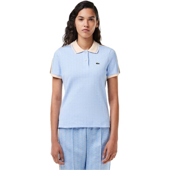Women's Lacoste Jacquard Slim Fit Polo Shirt in Blue/Flour - Image 1