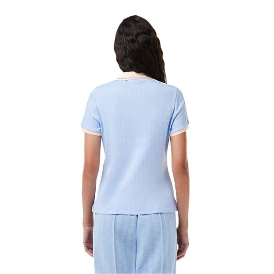 Women's Lacoste Jacquard Slim Fit Polo Shirt in Blue/Flour - Image 2