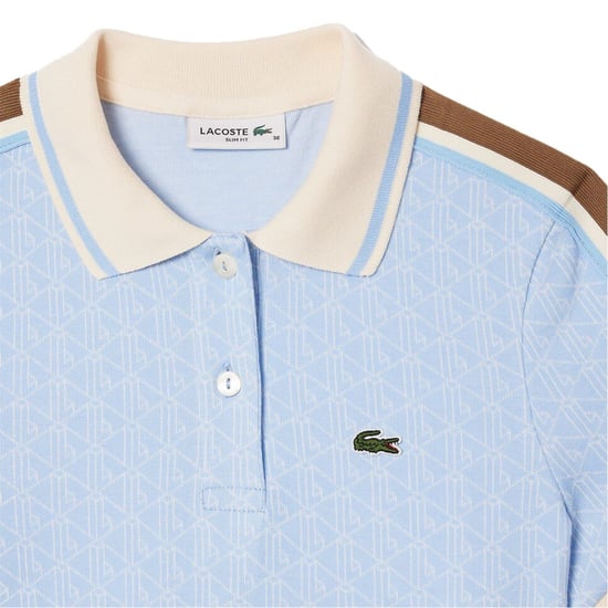 Women's Lacoste Jacquard Slim Fit Polo Shirt in Blue/Flour - Image 3