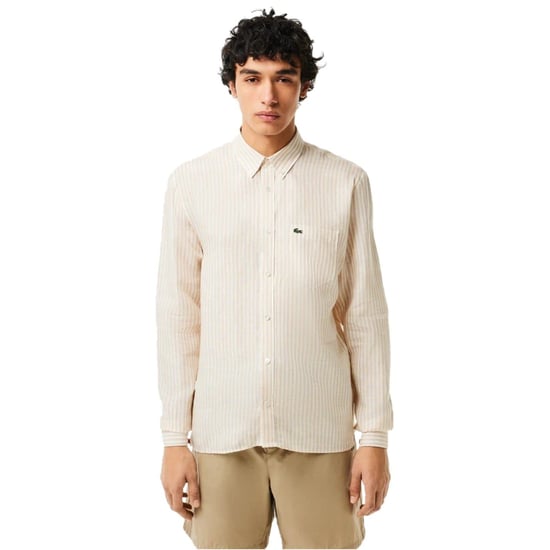 Men's Lacoste Regular Fit Long Sleeve Shirt in White/Croissant - Image 1