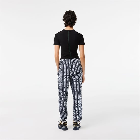 Women's Lacoste Lettering Vertical Stripe Slim Cut Joggers in Black/Blue - Image 3
