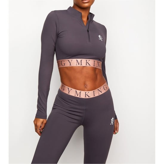 Women's Gym King Impact Zip Crop Top in Slate/Peach - Image 2