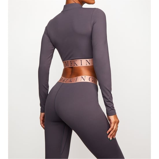 Women's Gym King Impact Zip Crop Top in Slate/Peach - Image 3