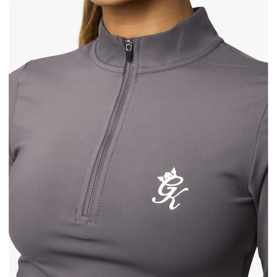 Women's Gym King Impact Zip Crop Top in Slate/Peach - Image 4