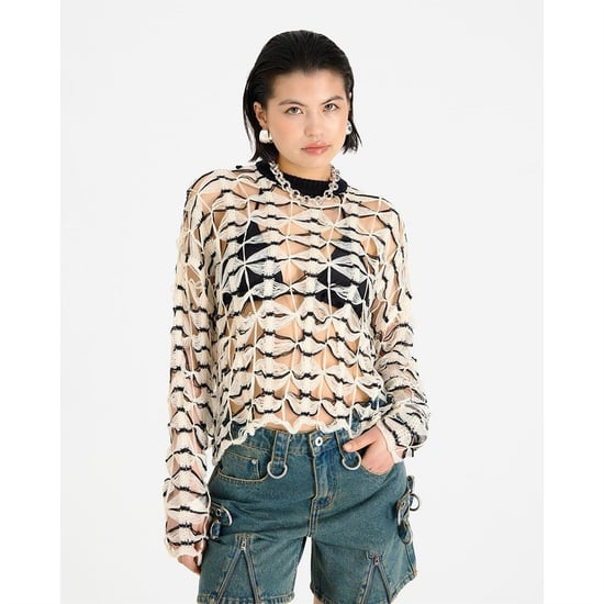 Women's The Ragged Priest Rag Craft Crew Neck Long Sleeve Sweater in Black/Ecru - Image 1
