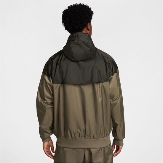 Men's Nike Windrunner Hooded Jacket in Olive/Black - Image 2