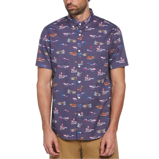 Men's Original Penguin Regular Fit All Over Print Shirt in Blue Indigo - Image 1
