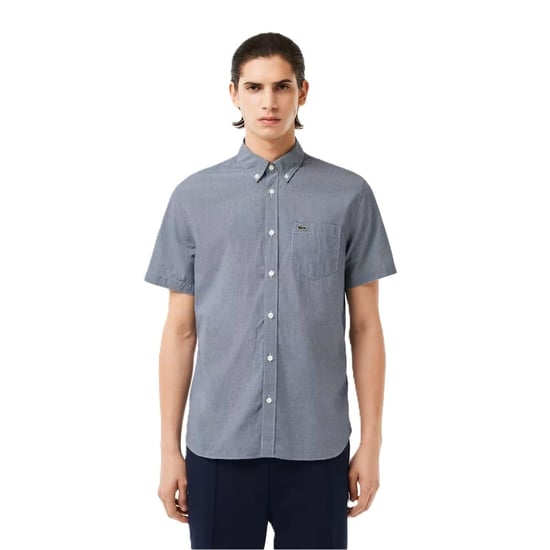 Men's Lacoste Regular Fit Short Sleeve Shirt in White/Navy Blue - Image 1